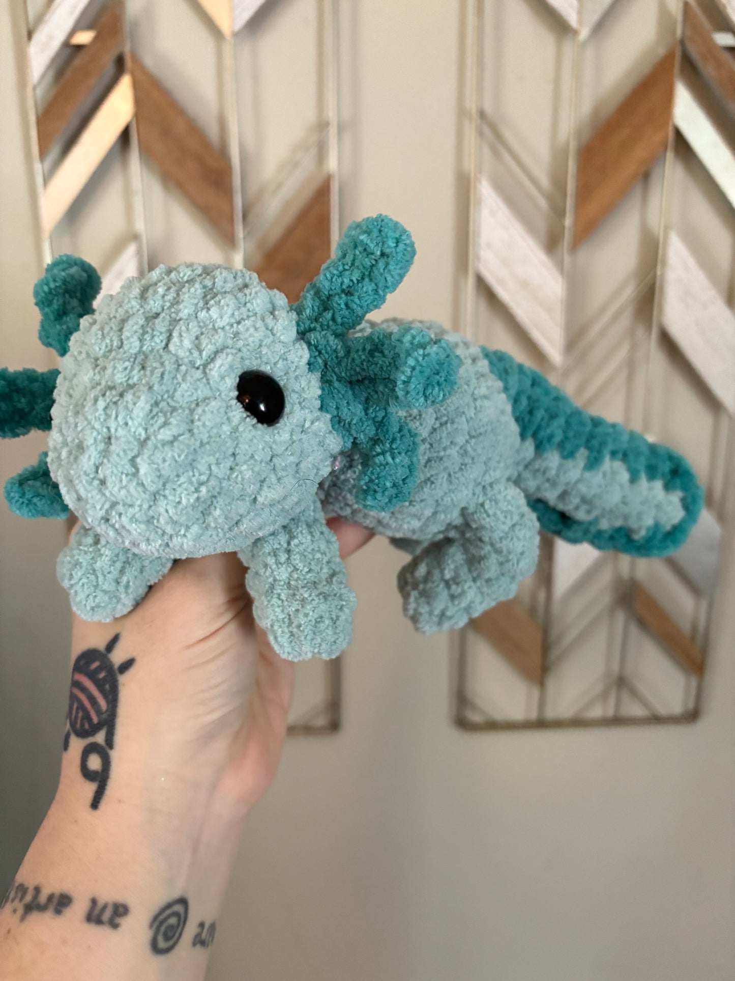 Luvknotz Medium Axolotl Handmade Crochet - Soft Chenille Yarn, Approx. 8" Long, stuffed animals