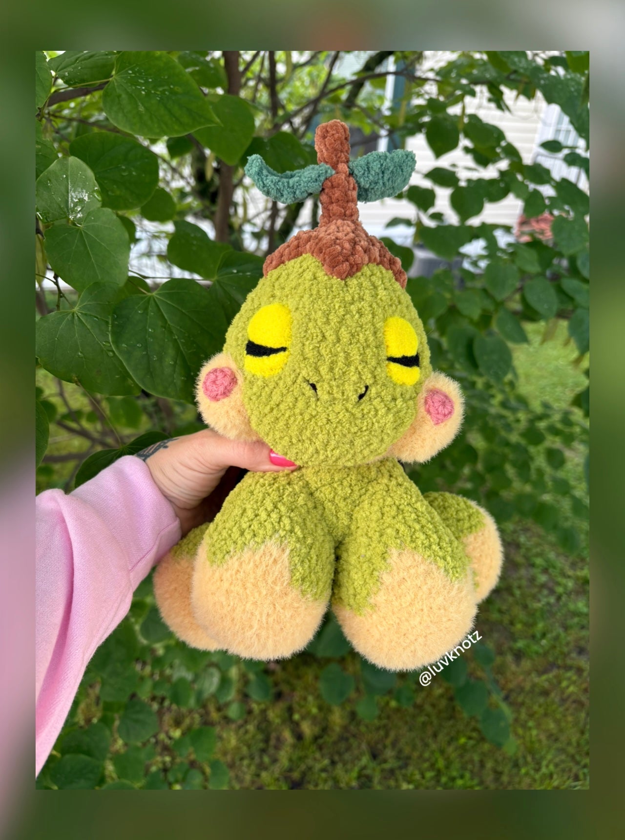CUSTOM FOR HANNAH - Turtwig - Turtle Sleepy Pokemon Inspired - Unique Design for Stuffed Animal - Approx 16”