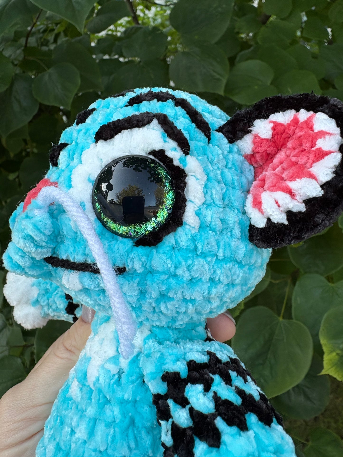 LuvKnotz Medium Blue Baby Demon Tiger Handmade Crochet - Soft chenille Yarn, Approx. 12” Tall, stuffed animals