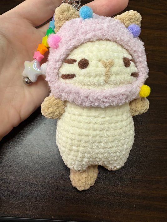 LuvKnotz Small Pink Keychain Loaf Cat Handmade Crochet - Soft Acrylic Yarn, Approx. 5” Long, OOAK stuffed animals