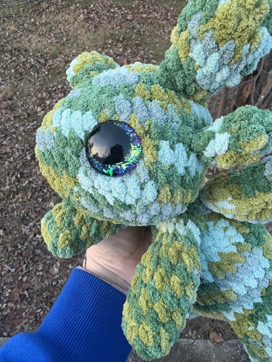 XL - Floppy Army Green - LuvKnotz Baby Dragon Handmade Crochet - Soft Chenille Yarn, Approx. 18” Long, Hand Painted Eyes, OOAK stuffed animals