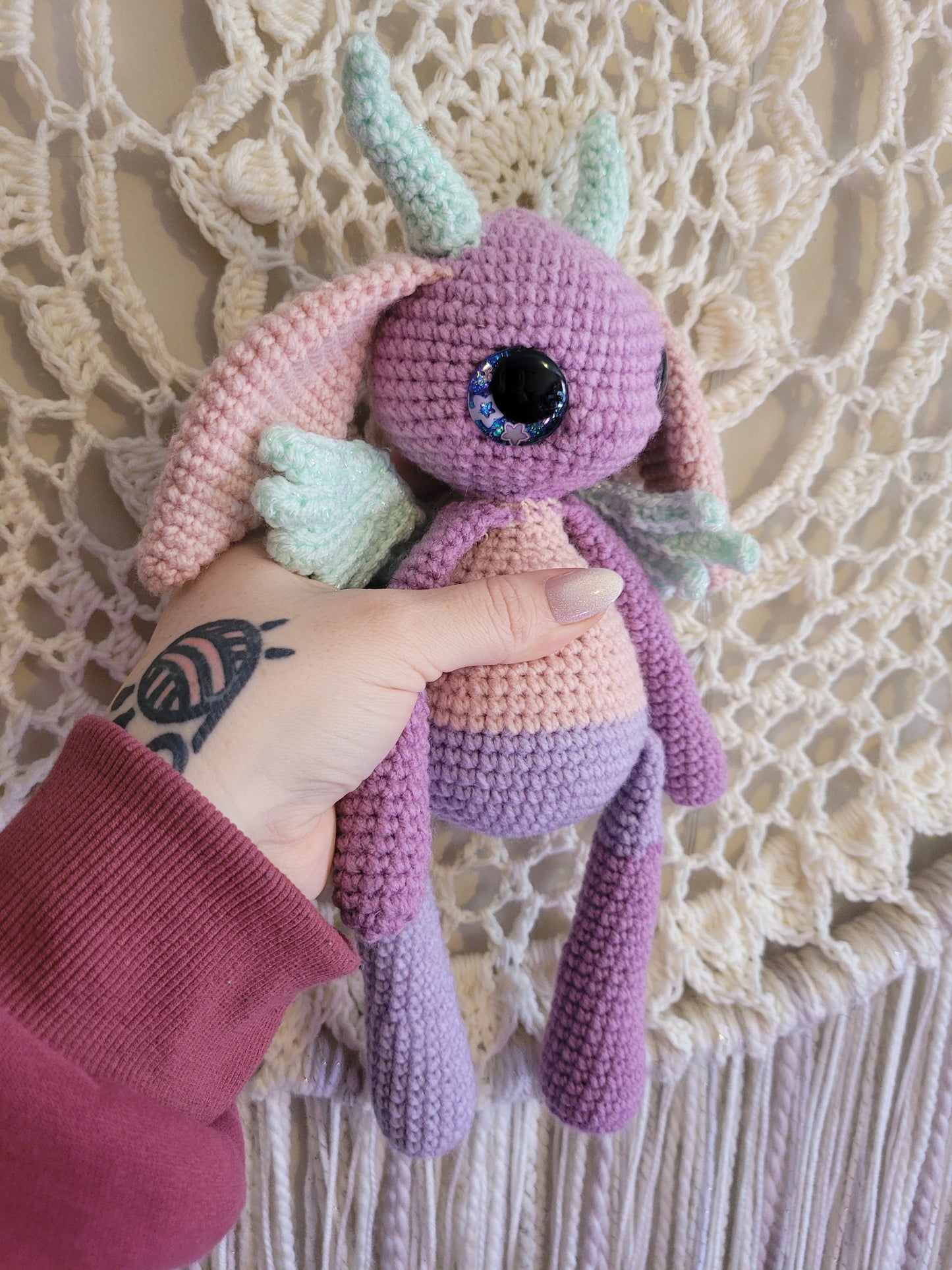 Large Purple Horned Wing Sprite Mythical Creature - Unique Design for Stuffed Animal