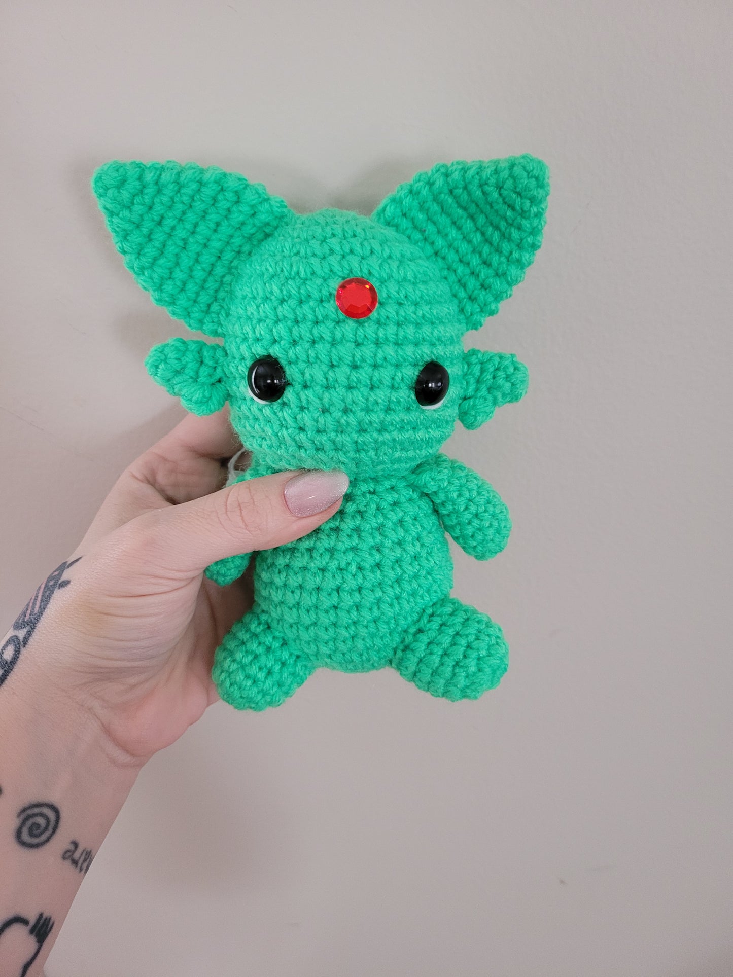 Espeon - Shiny Green Cat Pokemon Inspired - Unique Design for Stuffed Animal - Approx 8"