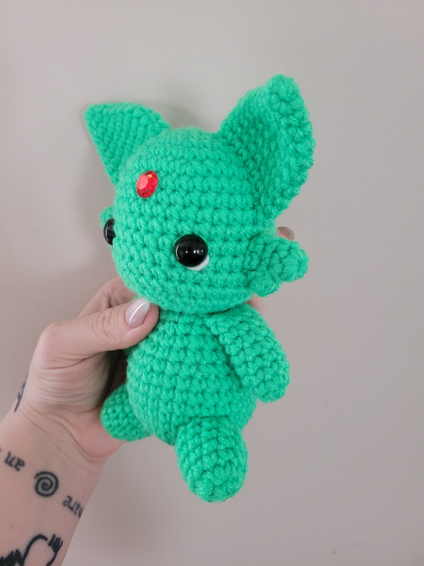 Espeon - Shiny Green Cat Pokemon Inspired - Unique Design for Stuffed Animal - Approx 8"