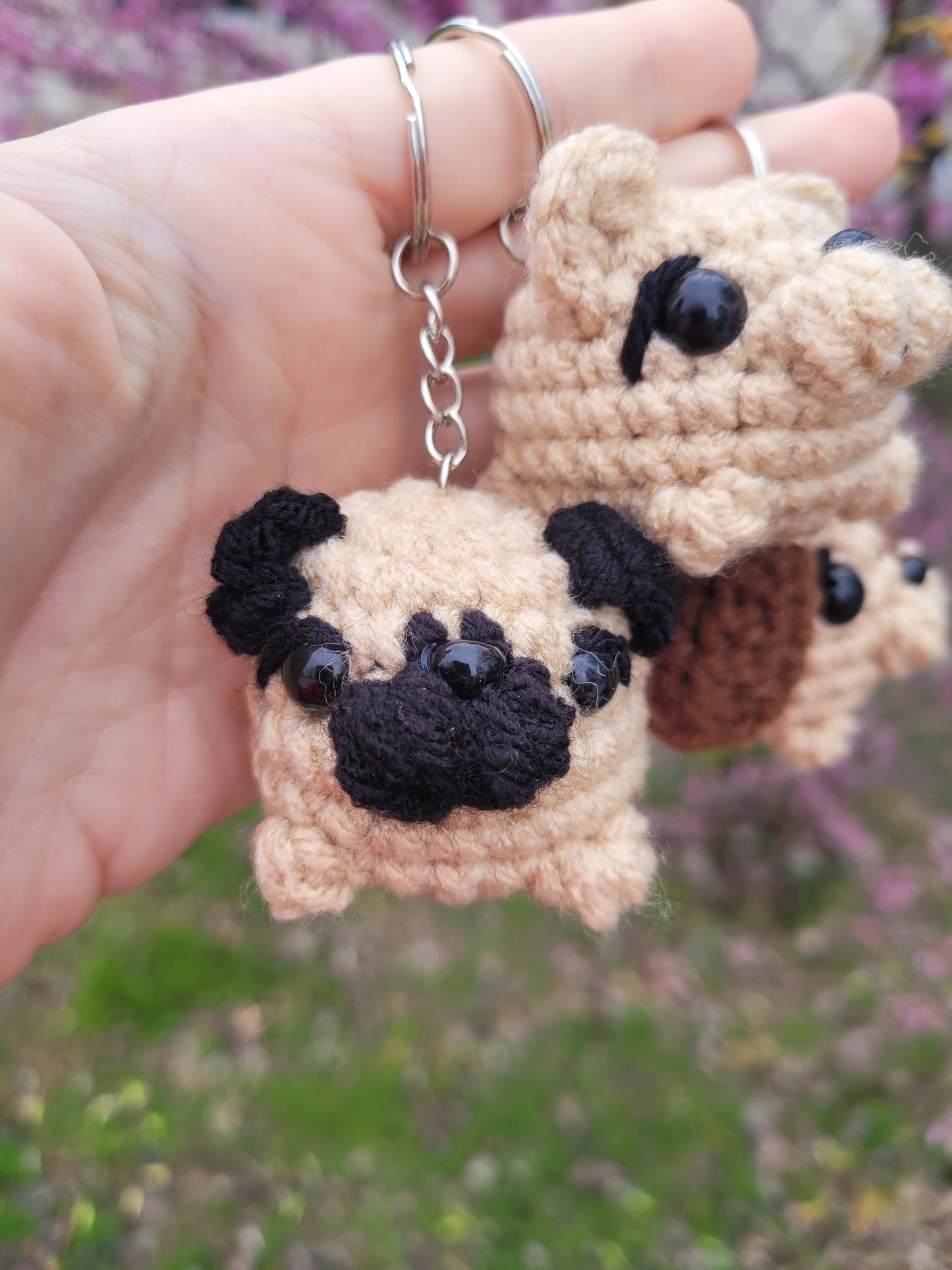 LuvKnotz Tiny Dog Keychain Handmade Crochet - Soft Acrylic Yarn, Approx. 2" Long, OOAK stuffed animals