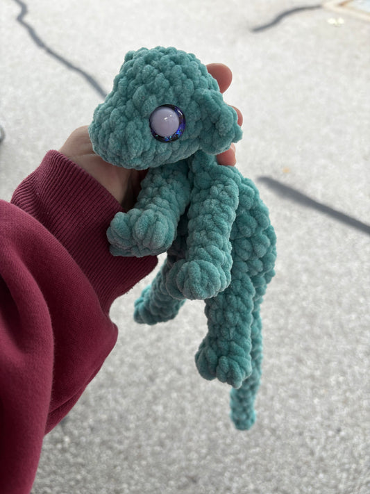 Turquoise - LuvKnotz Baby Dragon Handmade Crochet - Soft Chenille Yarn, Approx. 14" Long, Hand Painted Eyes, OOAK stuffed animals
