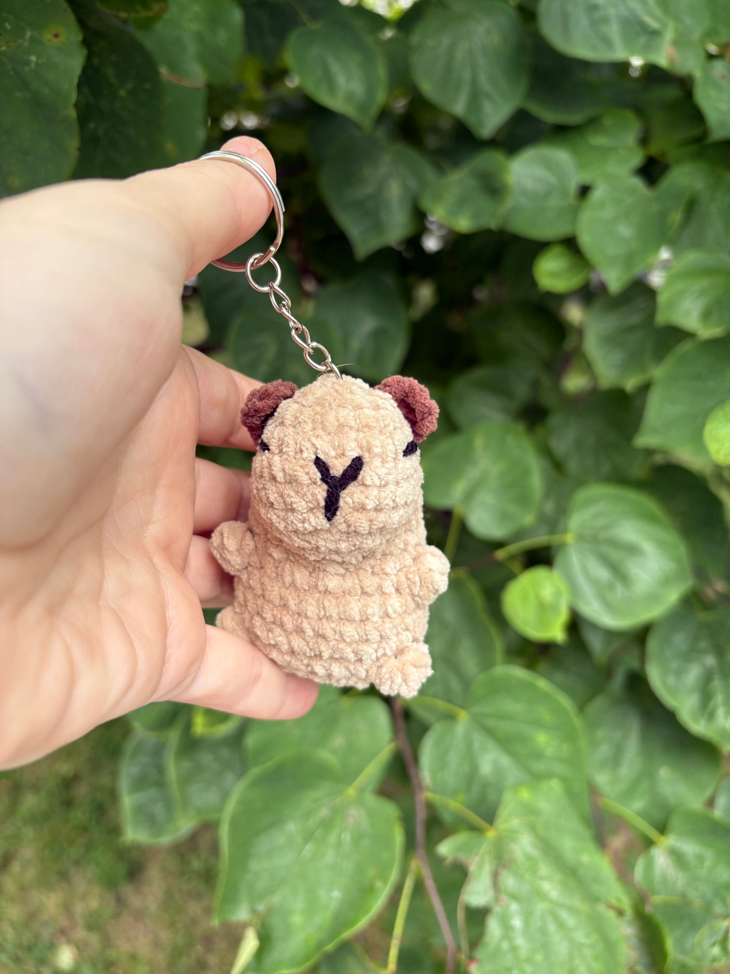 LuvKnotz Small Capybara Keychain Handmade Crochet - Soft chenille Yarn, Approx. 3" Long, stuffed animals