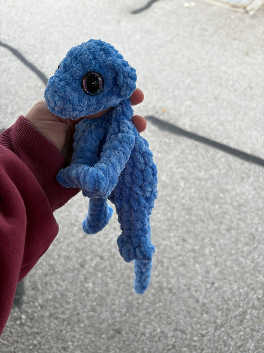 Blue  - LuvKnotz Baby Dragon Handmade Crochet - Soft Chenille Yarn, Approx. 14" Long, Hand Painted Eyes, OOAK stuffed animals