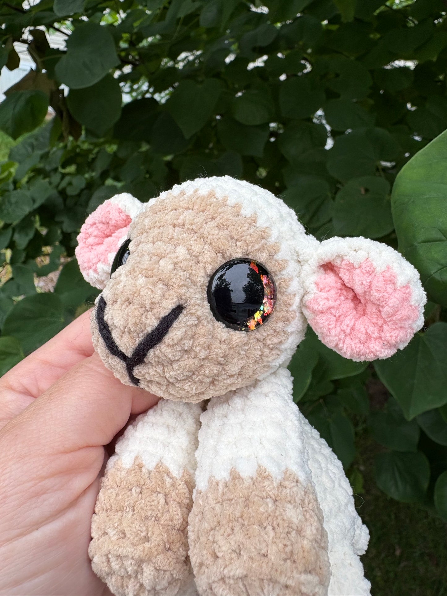 Floppy White - LuvKnotz Baby Lamb Handmade Crochet - Soft Chenille Yarn, Approx. 8” Long, Hand Painted Eyes, OOAK stuffed animals (Copy)