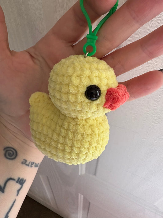 LuvKnotz Tiny Keychain Duck Handmade Crochet - Soft Acrylic Yarn, Approx. 2” Long, OOAK stuffed animals