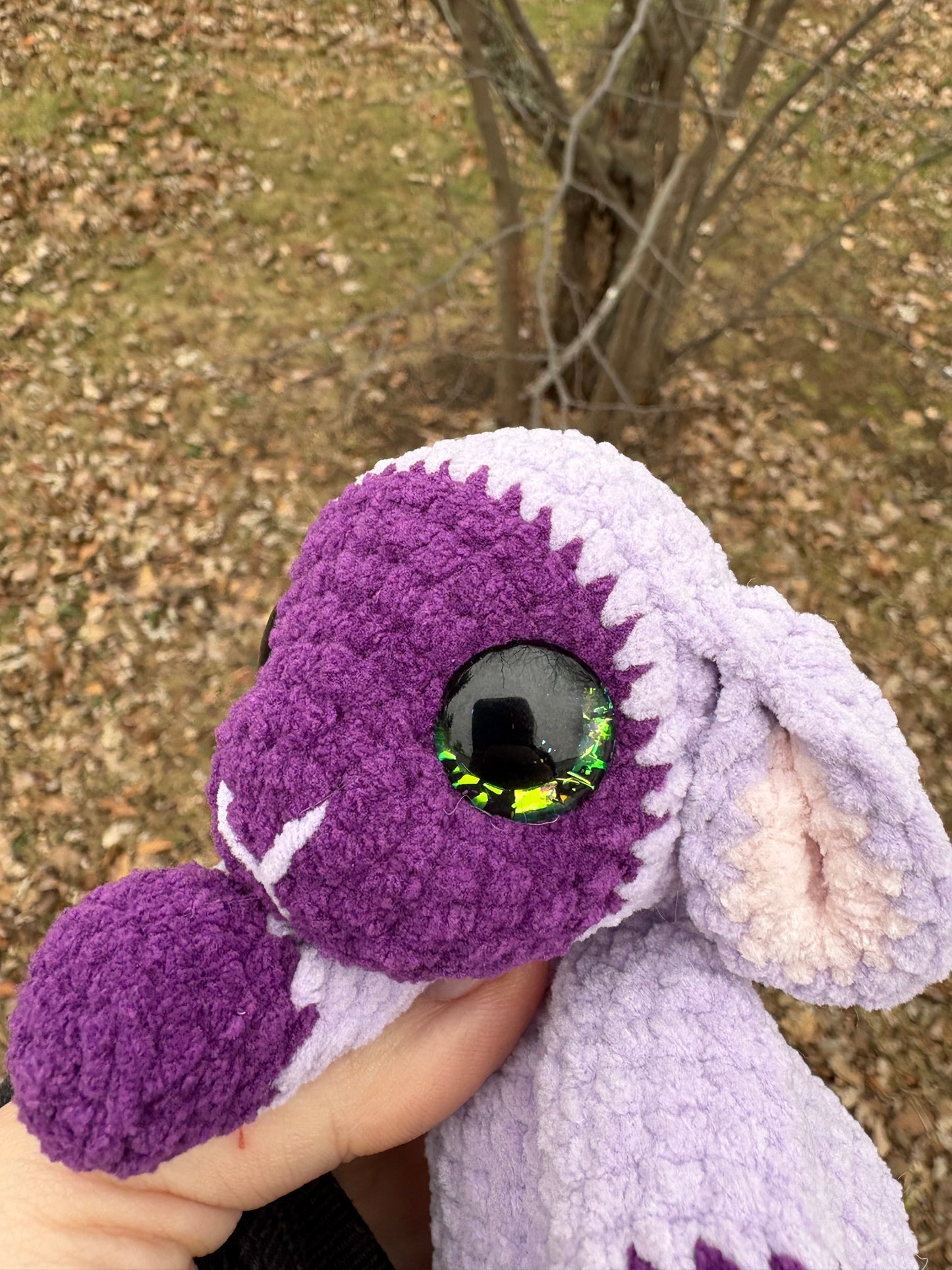 Floppy Purple - LuvKnotz Baby Lamb Handmade Crochet - Soft Chenille Yarn, Approx. 8” Long, Hand Painted Eyes, OOAK stuffed animals