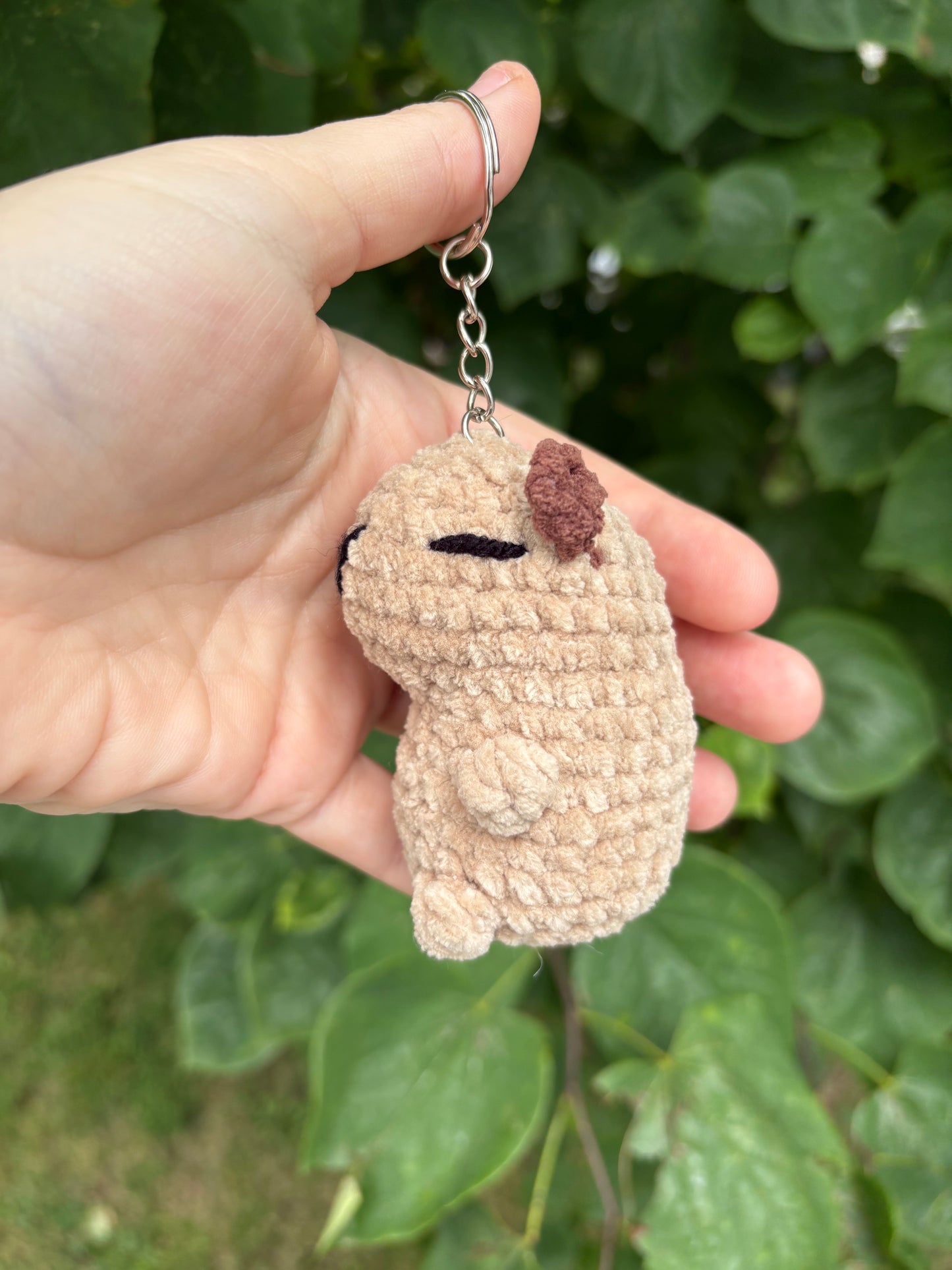 LuvKnotz Small Capybara Keychain Handmade Crochet - Soft chenille Yarn, Approx. 3" Long, stuffed animals