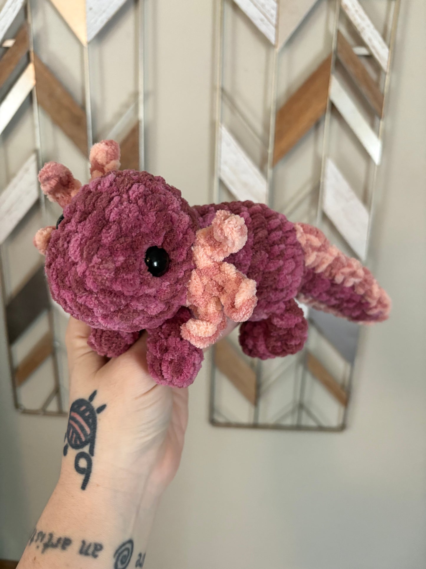 Luvknotz Medium Axolotl Handmade Crochet - Soft Chenille Yarn, Approx. 8" Long, stuffed animals