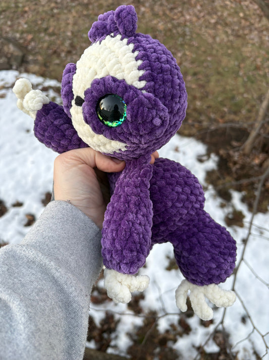 Floppy Violet - LuvKnotz Baby Sloth Handmade Crochet - Soft Chenille Yarn, Approx. 12” Long, Hand Painted Eyes, OOAK stuffed animals