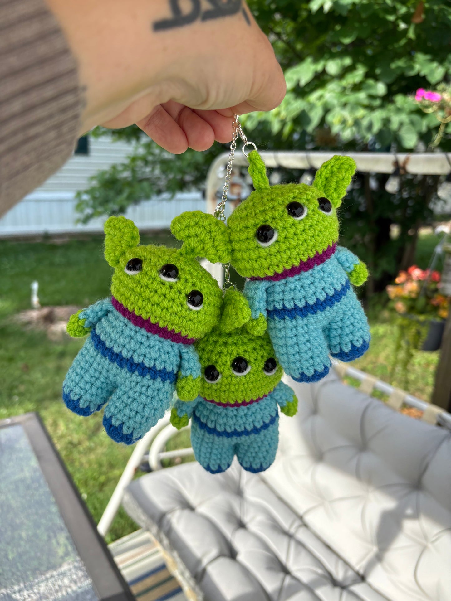 LuvKnotz Green Alien Keychain Handmade Crochet - Soft Acrylic Yarn, Approx. 4" Long, OOAK stuffed animals