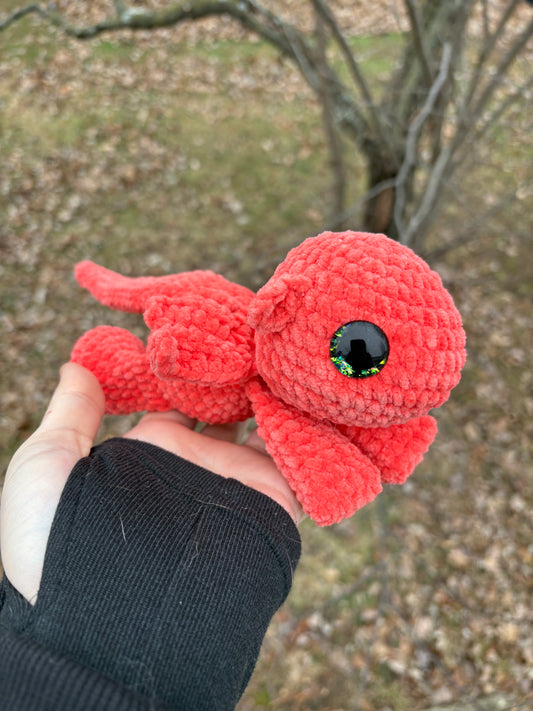 Floppy Orange - LuvKnotz Baby Dragon Handmade Crochet - Soft Chenille Yarn, Approx. 10” Long, Hand Painted Eyes, OOAK stuffed animals