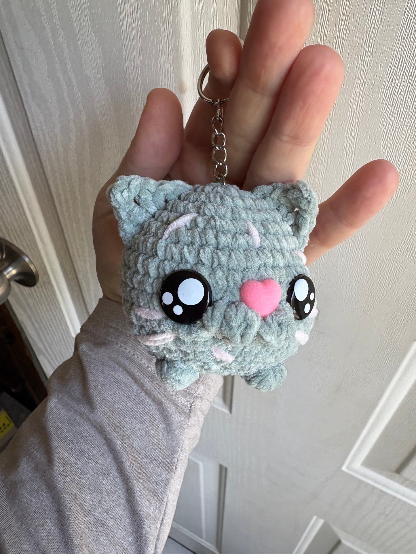 LuvKnotz Small Cactus Cat Keychain Handmade Crochet - Soft chenille Yarn, Approx. 3" Long, stuffed animals