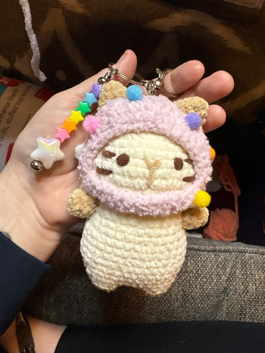 LuvKnotz Small Pink Keychain Loaf Cat Handmade Crochet - Soft Acrylic Yarn, Approx. 5” Long, OOAK stuffed animals
