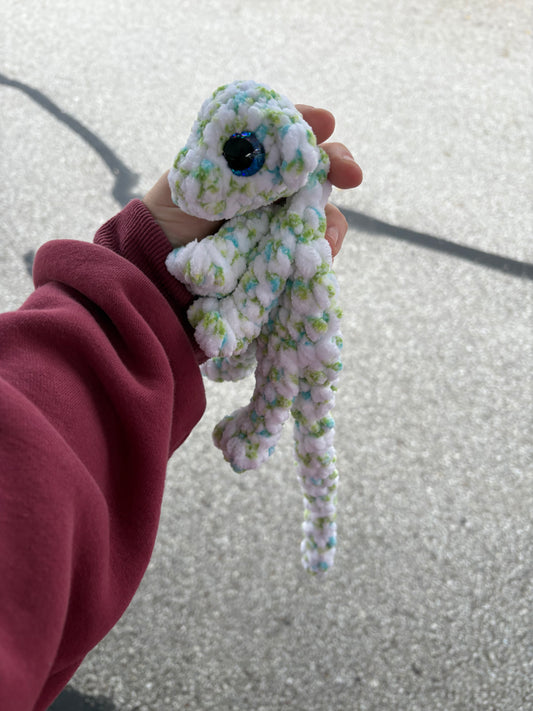 Peacock Blue  - LuvKnotz Baby Dragon Handmade Crochet - Soft Chenille Yarn, Approx. 14" Long, Hand Painted Eyes, OOAK stuffed animals