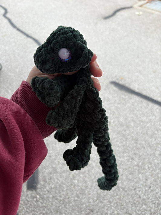 Dark Green - LuvKnotz Baby Dragon Handmade Crochet - Soft Chenille Yarn, Approx. 14" Long, Hand Painted Eyes, OOAK stuffed animals