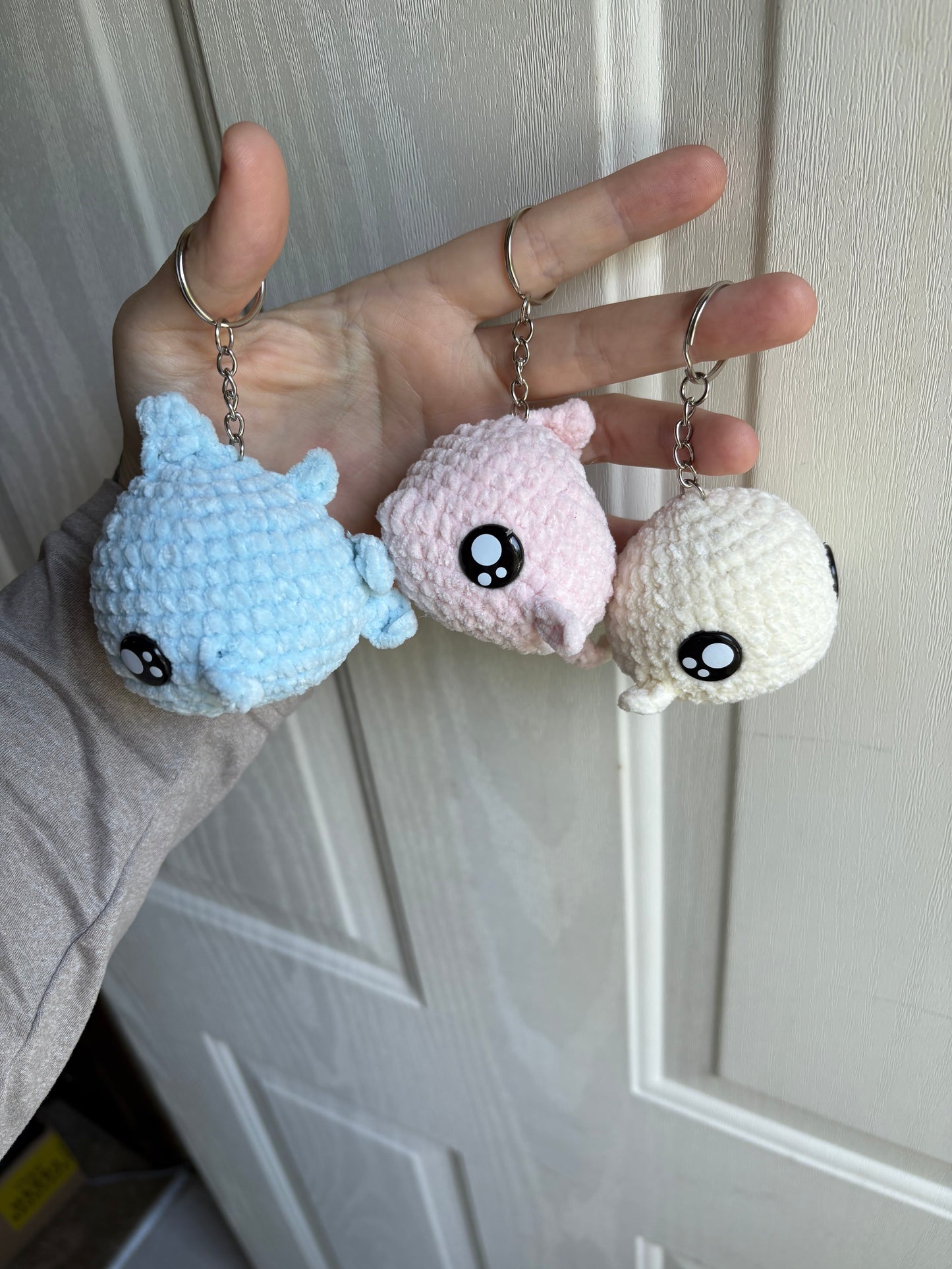 LuvKnotz Keychain Whale Shark Dolphin Handmade Crochet - Soft Acrylic Yarn, Approx. 3” Long, OOAK stuffed animals