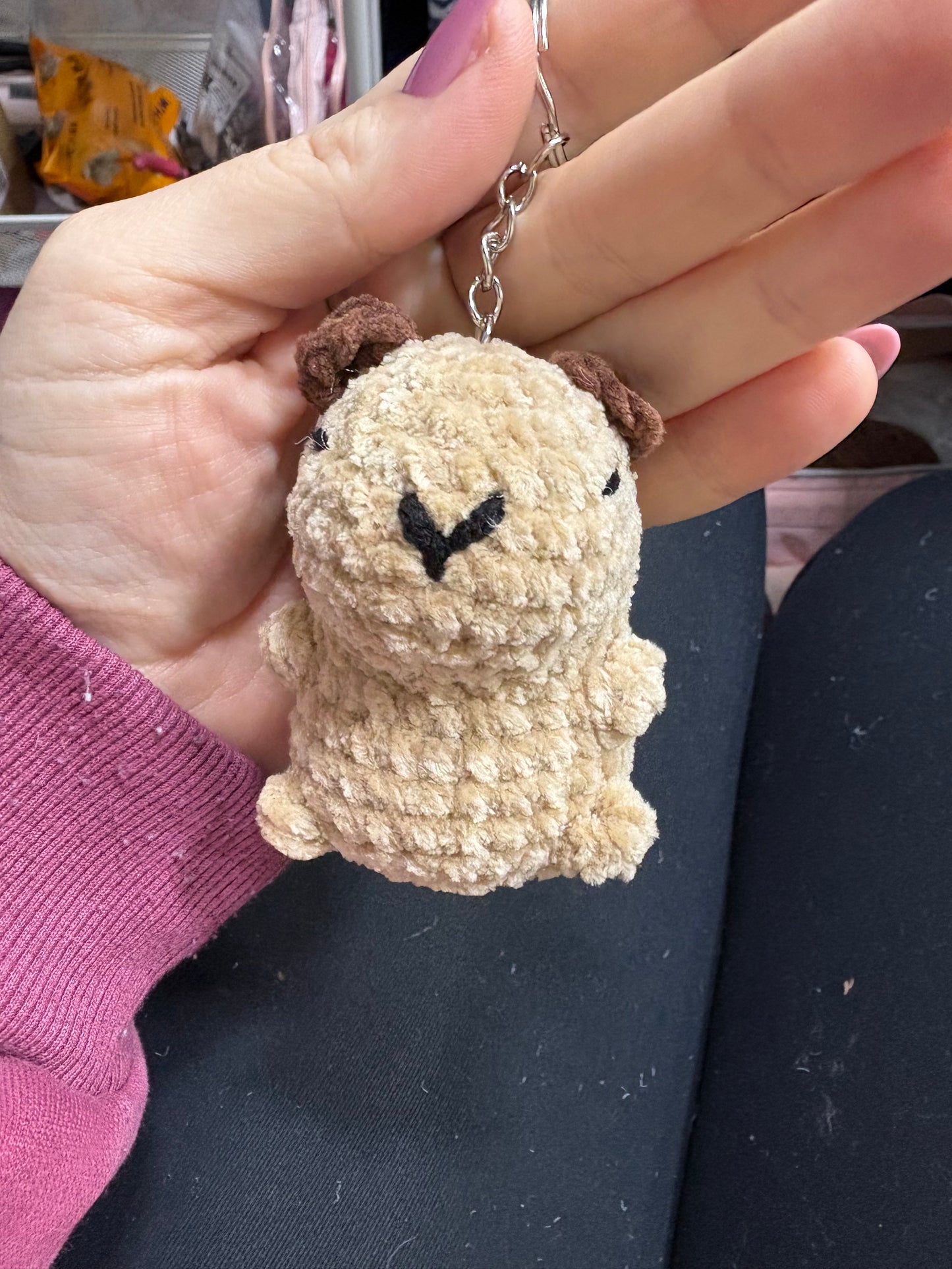 LuvKnotz Small Capybara Keychain Handmade Crochet - Soft chenille Yarn, Approx. 3" Long, stuffed animals