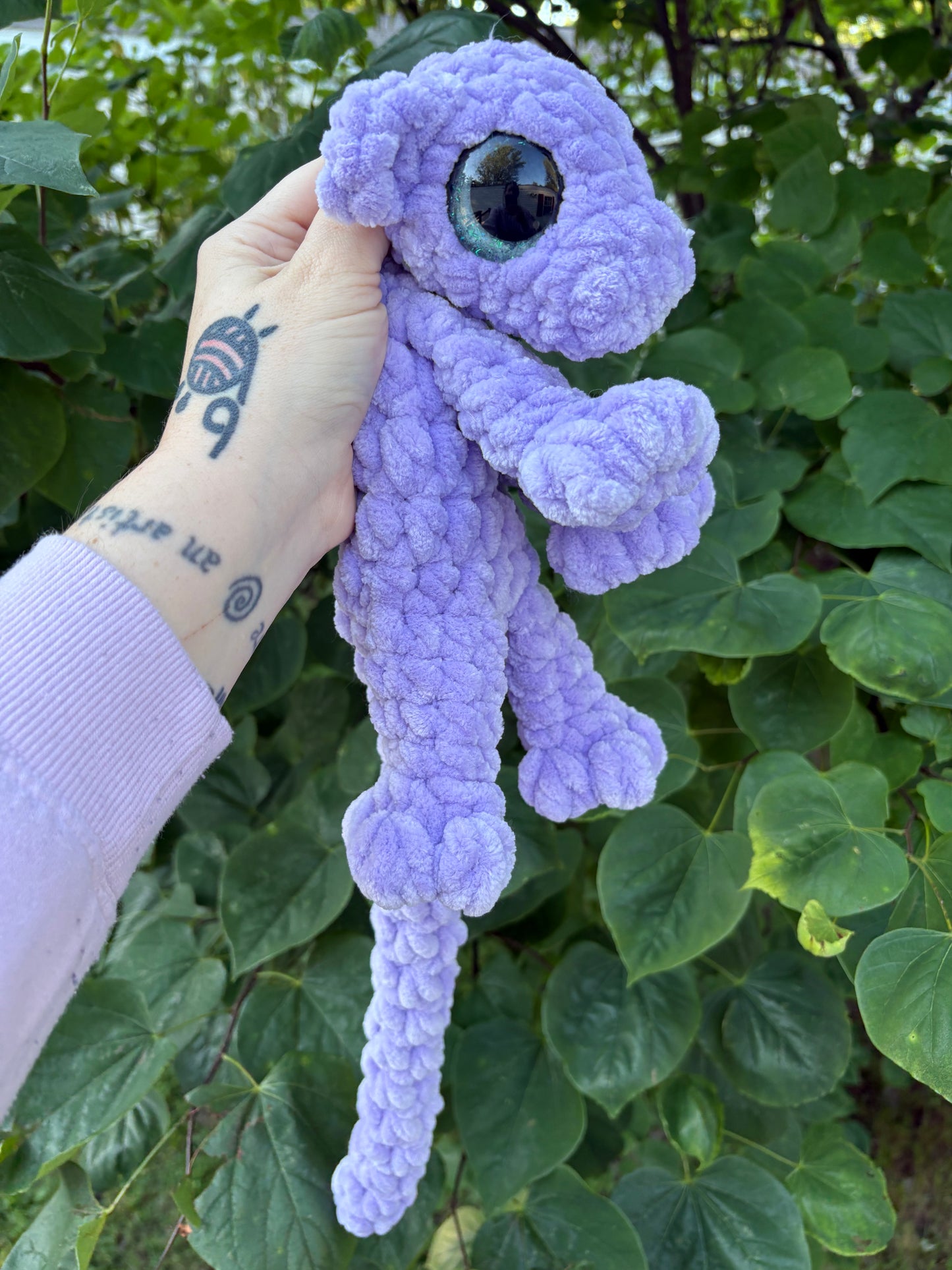 LuvKnotz Large Lavender Baby Dragon Handmade Crochet - Soft Chenille Yarn, Approx. 24" Long, Silver Eyes, OOAK stuffed animals