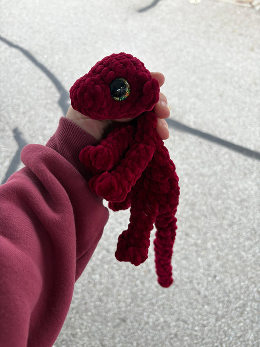 Red - LuvKnotz Baby Dragon Handmade Crochet - Soft Chenille Yarn, Approx. 14" Long, Hand Painted Eyes, OOAK stuffed animals
