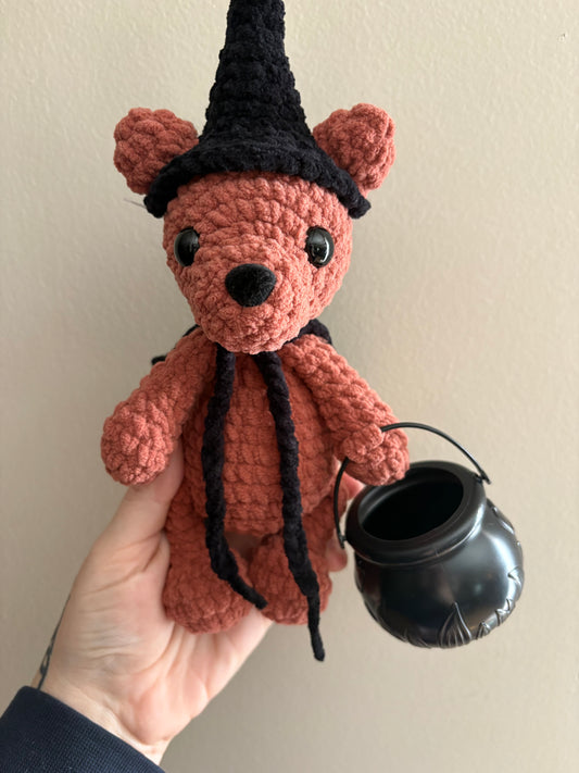LuvKnotz Medium Halloween pum Pumpkin Witch Bear - Unique Design for Stuffed Animal - approx 8"