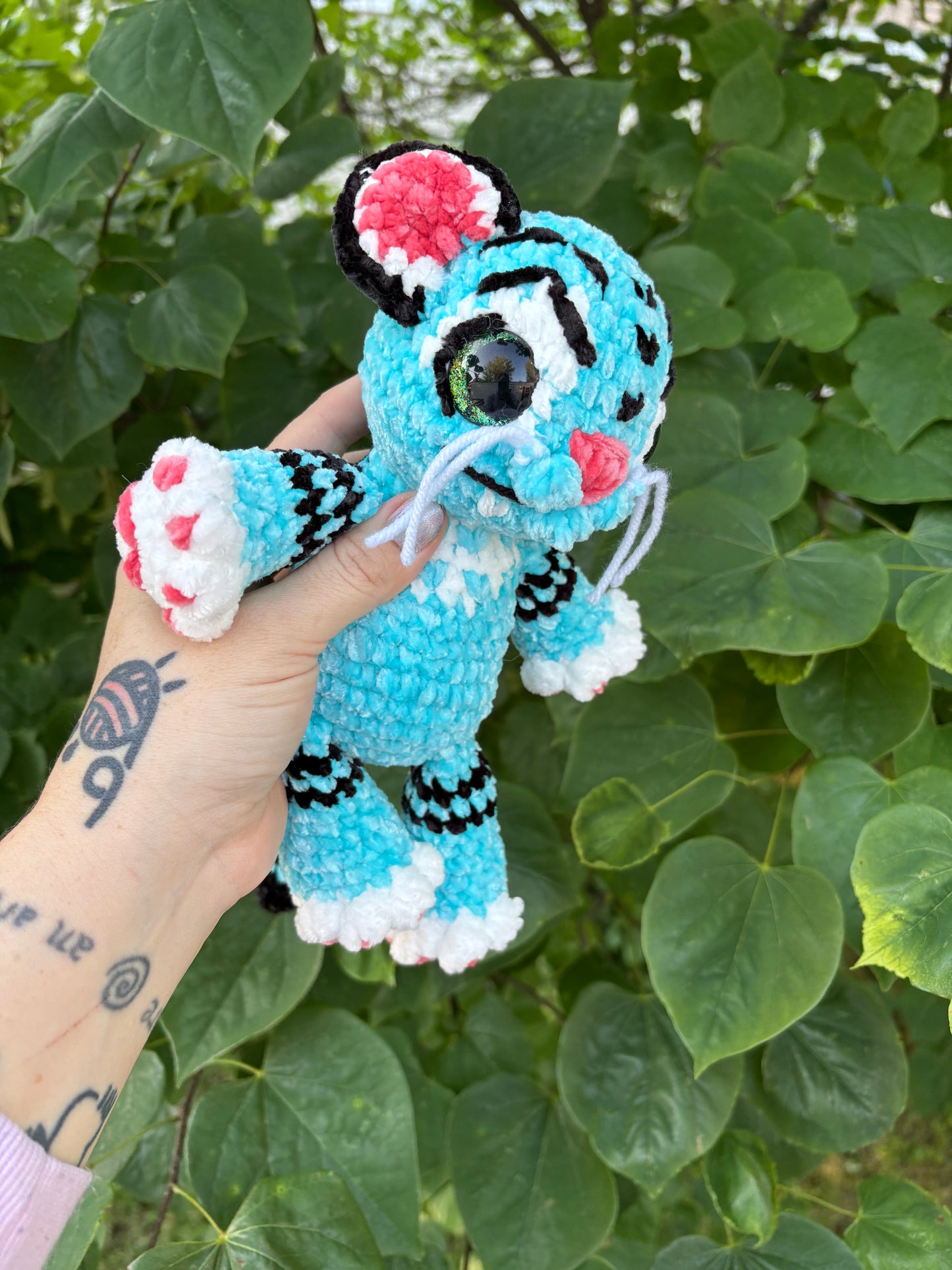 LuvKnotz Medium Blue Baby Demon Tiger Handmade Crochet - Soft chenille Yarn, Approx. 12” Tall, stuffed animals