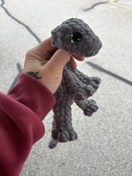 Grey - LuvKnotz Baby Dragon Handmade Crochet - Soft Chenille Yarn, Approx. 14" Long, Hand Painted Eyes, OOAK stuffed animals