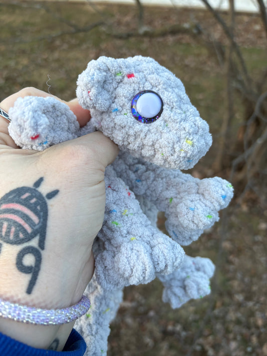 Grey - LuvKnotz Baby Dragon Handmade Crochet - Soft Chenille Yarn, Approx. 14" Long, Hand Painted Eyes, OOAK stuffed animals