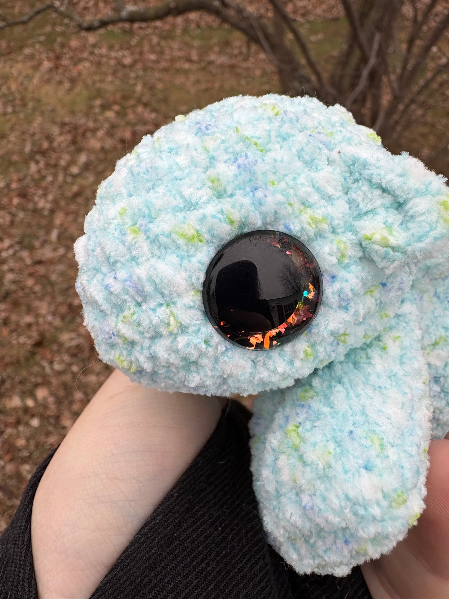 Floppy Light Blue - LuvKnotz Baby Dragon Handmade Crochet - Soft Chenille Yarn, Approx. 10” Long, Hand Painted Eyes, OOAK stuffed animals