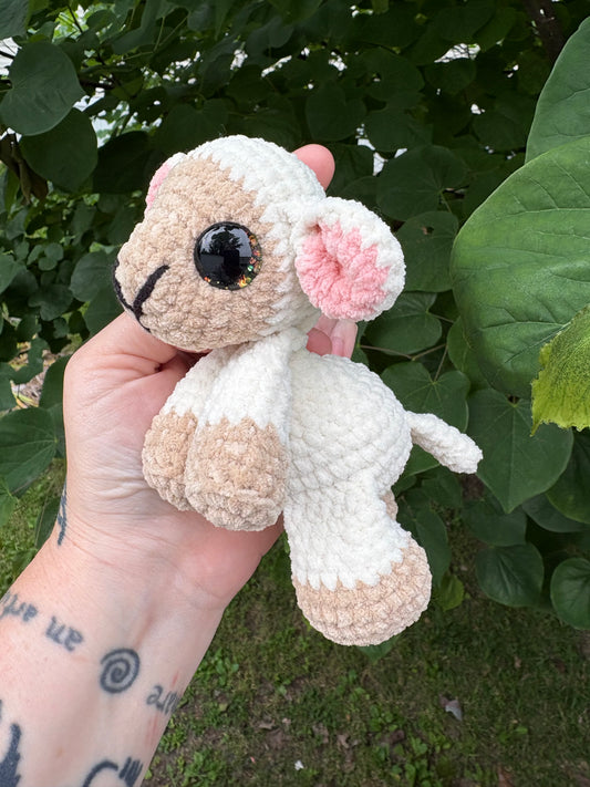 Floppy White - LuvKnotz Baby Lamb Handmade Crochet - Soft Chenille Yarn, Approx. 8” Long, Hand Painted Eyes, OOAK stuffed animals (Copy)