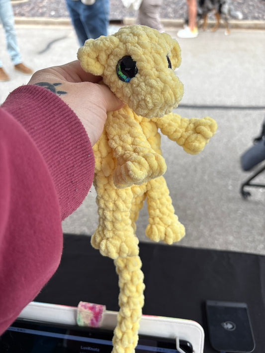 Yellow - LuvKnotz Baby Dragon Handmade Crochet - Soft Chenille Yarn, Approx. 14" Long, Hand Painted Eyes, OOAK stuffed animals