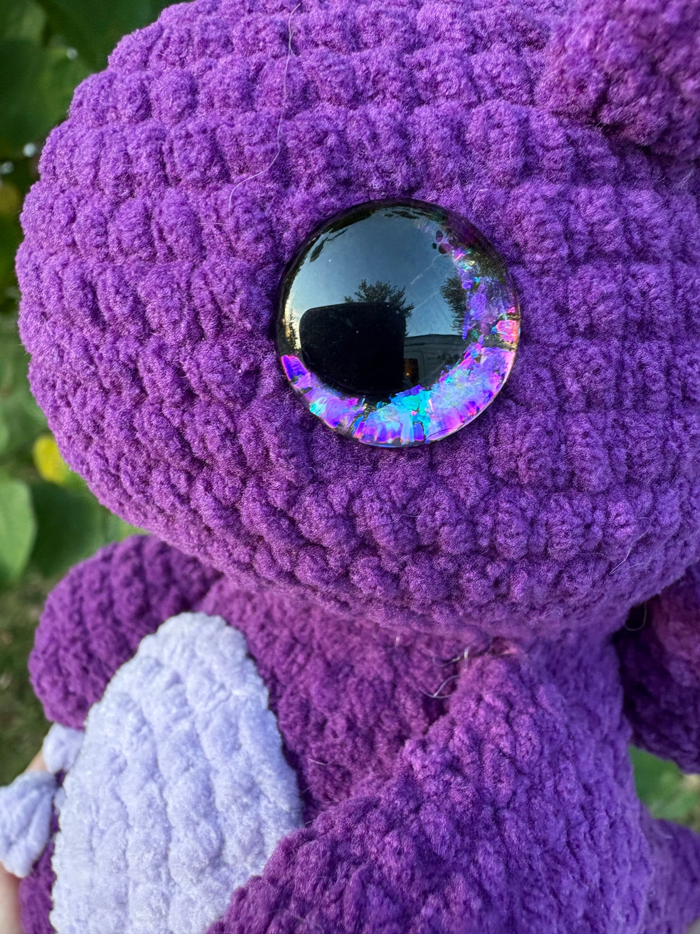 LuvKnotz Medium Purple Dragon Handmade Crochet - Soft Chenille Yarn, Approx. 8” tall, Purple Glitter Eyes, OOAK stuffed animals