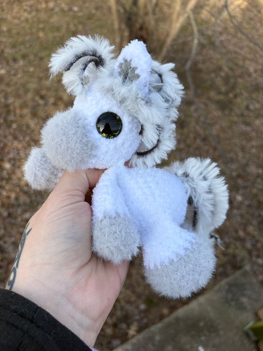 Floppy White - LuvKnotz Baby Horse Handmade Crochet - Soft Chenille Yarn, Approx. 8” Long, Hand Painted Eyes, OOAK stuffed animals