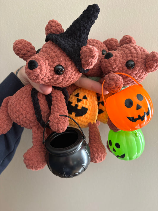 LuvKnotz Medium Halloween pum Pumpkin Witch Bear - Unique Design for Stuffed Animal - approx 8"