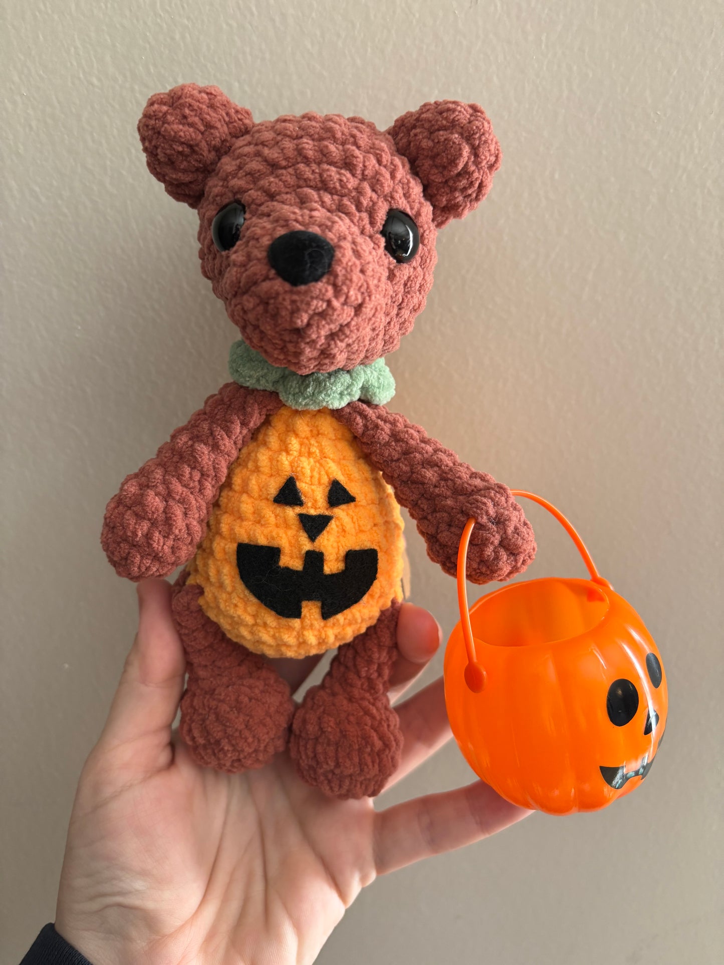 LuvKnotz Medium Halloween pum Pumpkin Witch Bear - Unique Design for Stuffed Animal - approx 8"