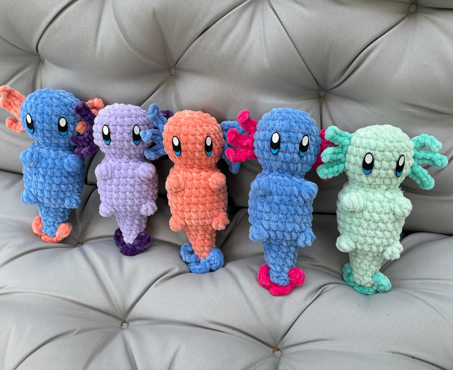 LuvKnotz medium Axolotl - custom handmade crochet plush amigurumi - approx 8” tall