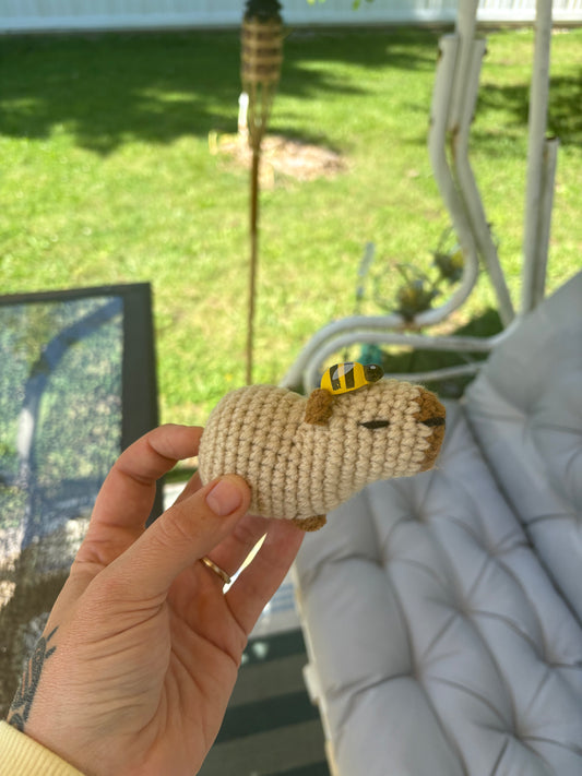 LuvKnotz Small Bee Capybara Handmade Crochet - Soft chenille Yarn, Approx. 3" Long, stuffed animals