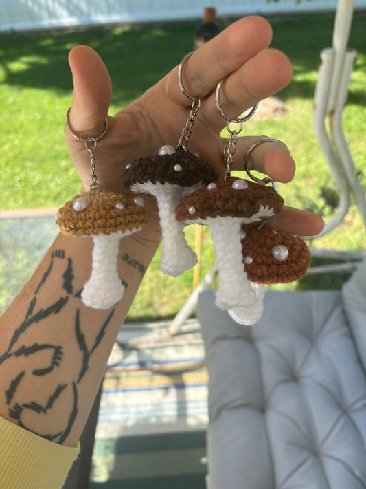 LuvKnotz Small Brown Mushroom Keychain Handmade Crochet - Soft Acrylic Yarn, Approx. 3" Long, OOAK stuffed animals