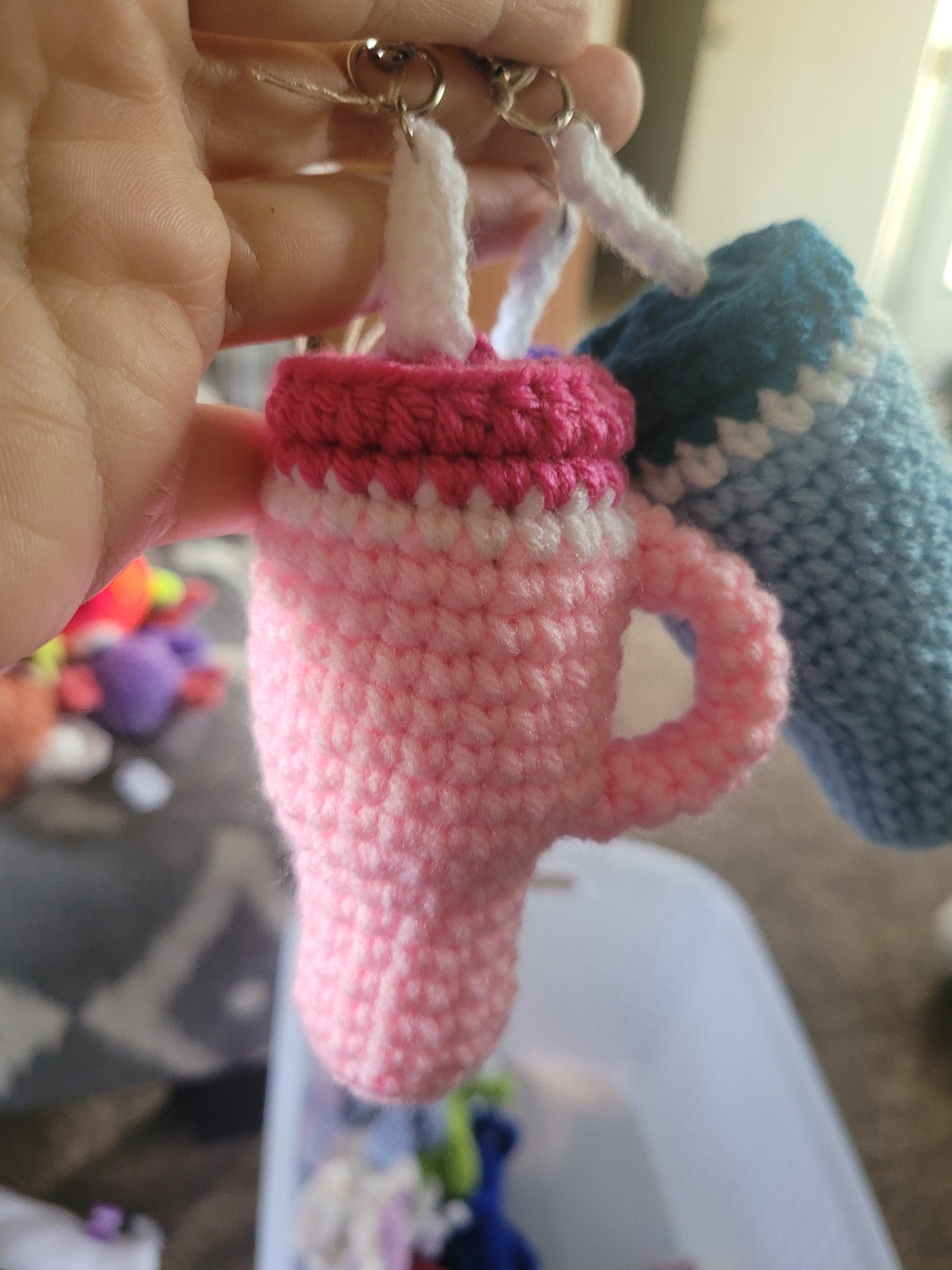 LuvKnotz Tiny Stanley Keychain Handmade Crochet - Soft Acrylic Yarn, Approx. 4" Long, OOAK stuffed