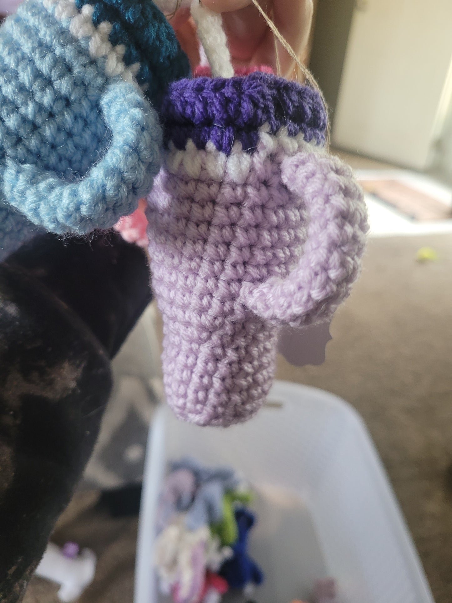 LuvKnotz Tiny Stanley Keychain Handmade Crochet - Soft Acrylic Yarn, Approx. 4" Long, OOAK stuffed