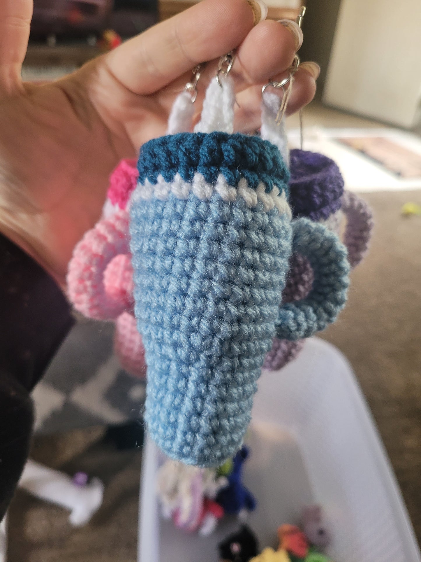 LuvKnotz Tiny Stanley Keychain Handmade Crochet - Soft Acrylic Yarn, Approx. 4" Long, OOAK stuffed