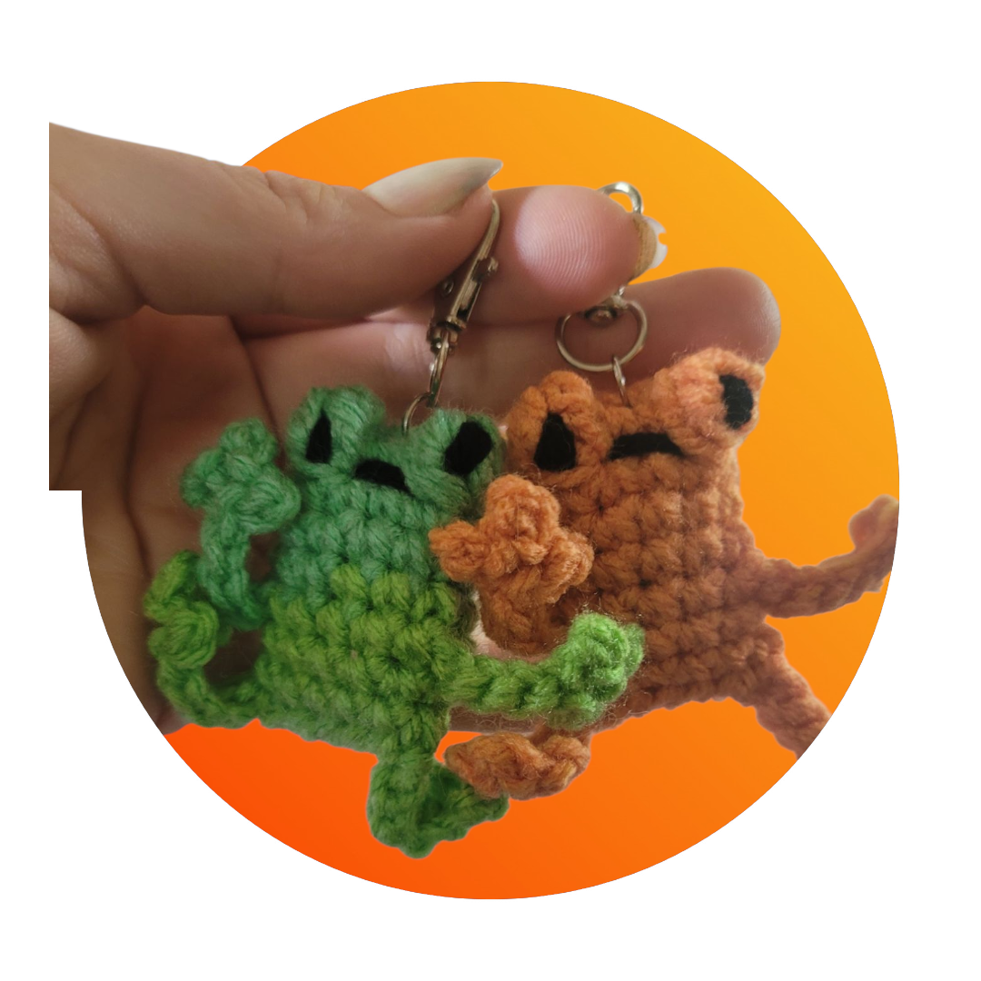 LuvKnotz Tiny Frog Keychain Handmade Crochet - Soft Acrylic Yarn, Approx. 2" Long, OOAK stuffed animals