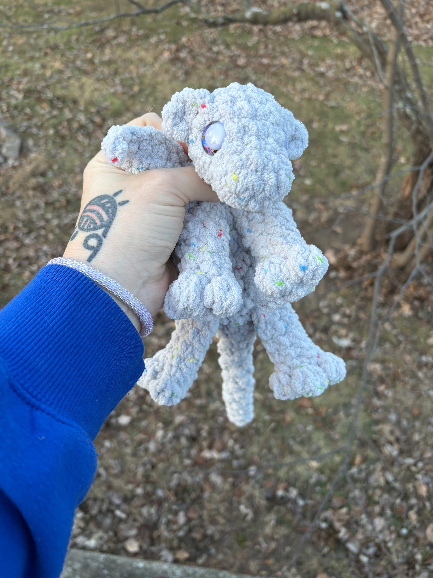 Grey - LuvKnotz Baby Dragon Handmade Crochet - Soft Chenille Yarn, Approx. 14" Long, Hand Painted Eyes, OOAK stuffed animals