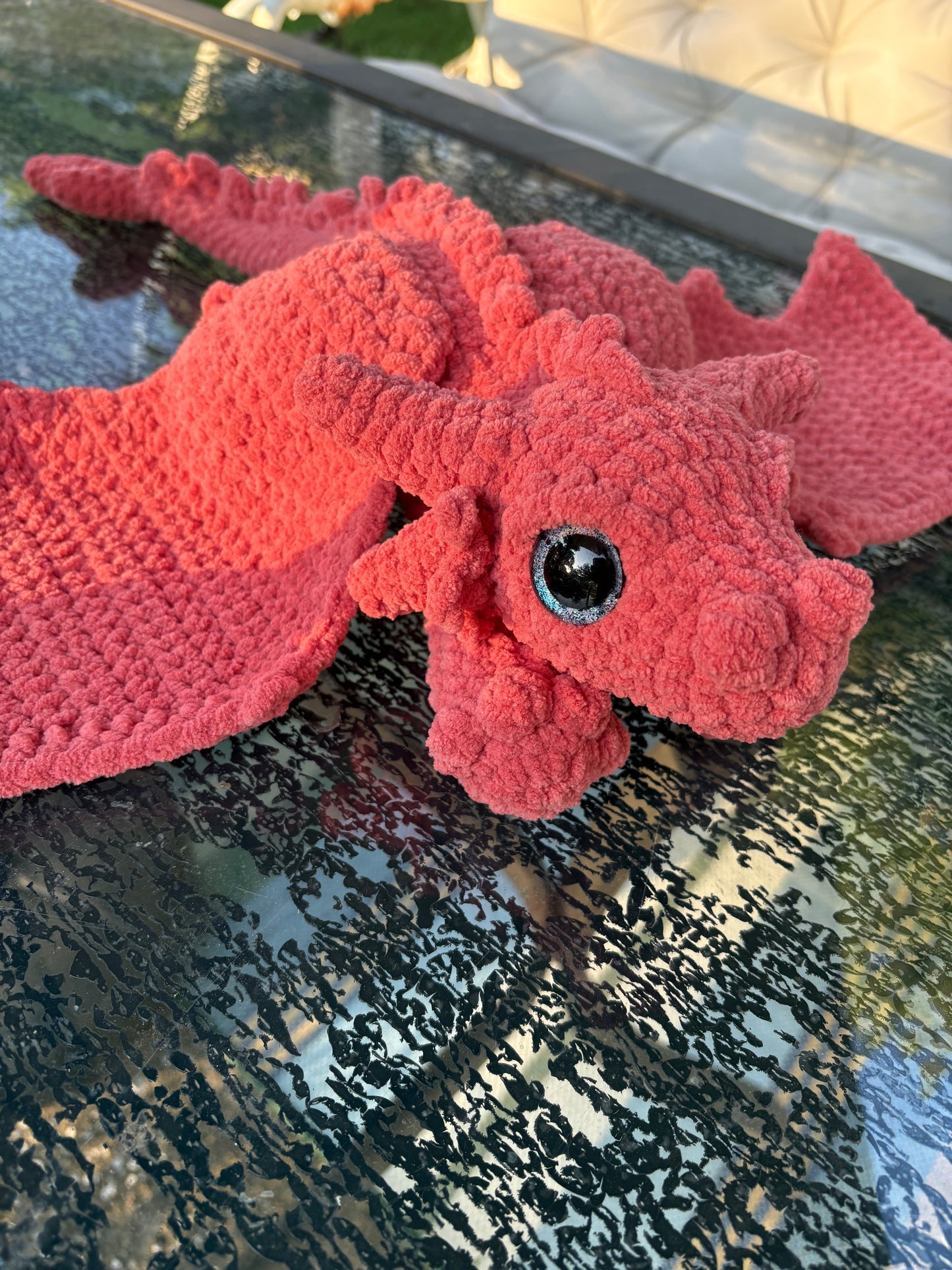 Large Floppy Orange - LuvKnotz Baby Dragon Handmade Crochet - Soft Chenille Yarn, Approx. 18” Long, Hand Painted Eyes, OOAK stuffed animals