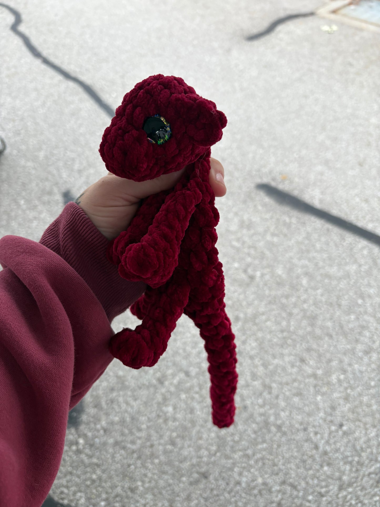 Red - LuvKnotz Baby Dragon Handmade Crochet - Soft Chenille Yarn, Approx. 14" Long, Hand Painted Eyes, OOAK stuffed animals