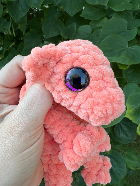 LuvKnotz Small Coral Baby Dragon Handmade Crochet - Soft Chenille Yarn, Approx. 14" Long, Black Orange Pink Eyes, OOAK stuffed animals